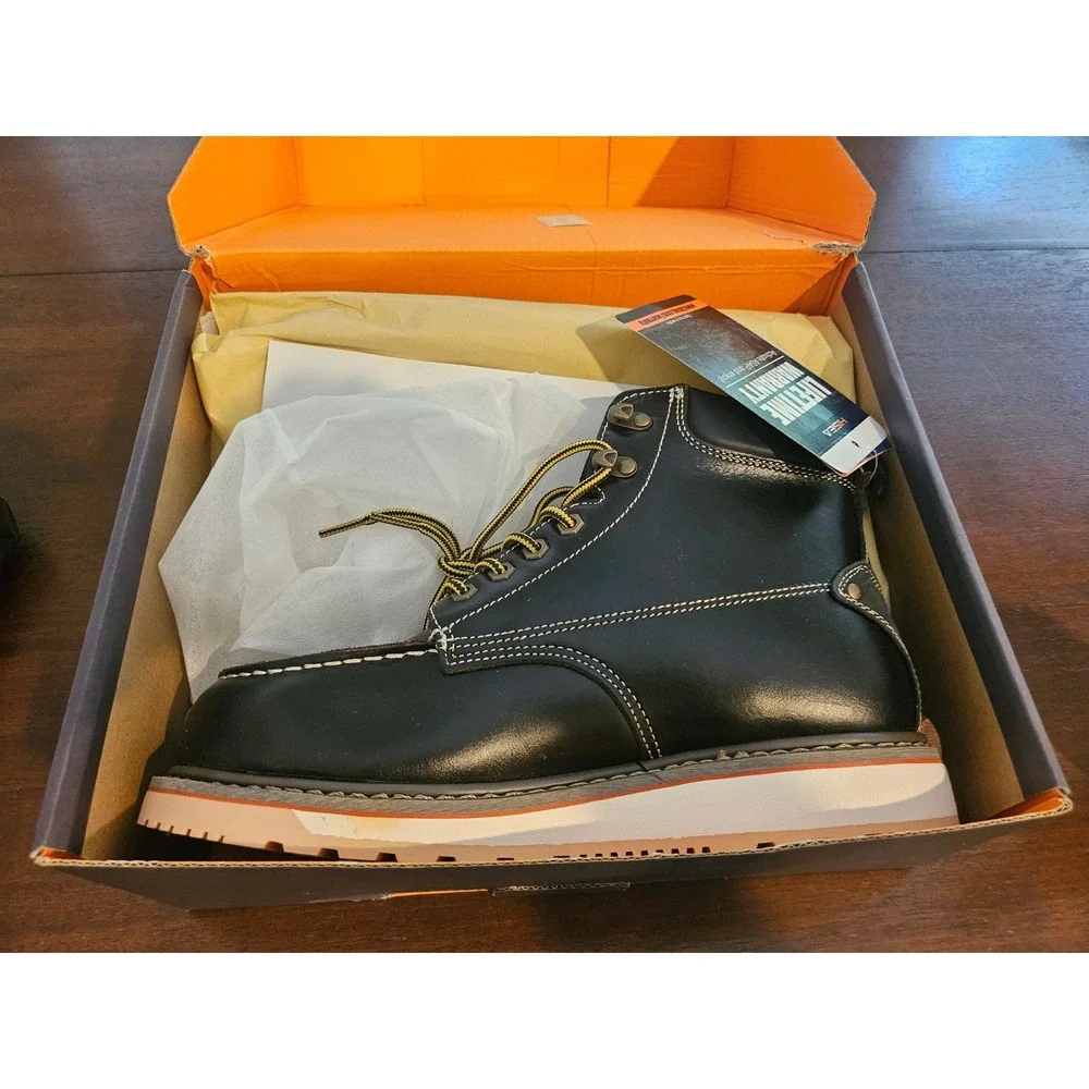 HISEA Safety Boots Men 9.5 Black Steel Toe EH Slip Resistant Work Boots
